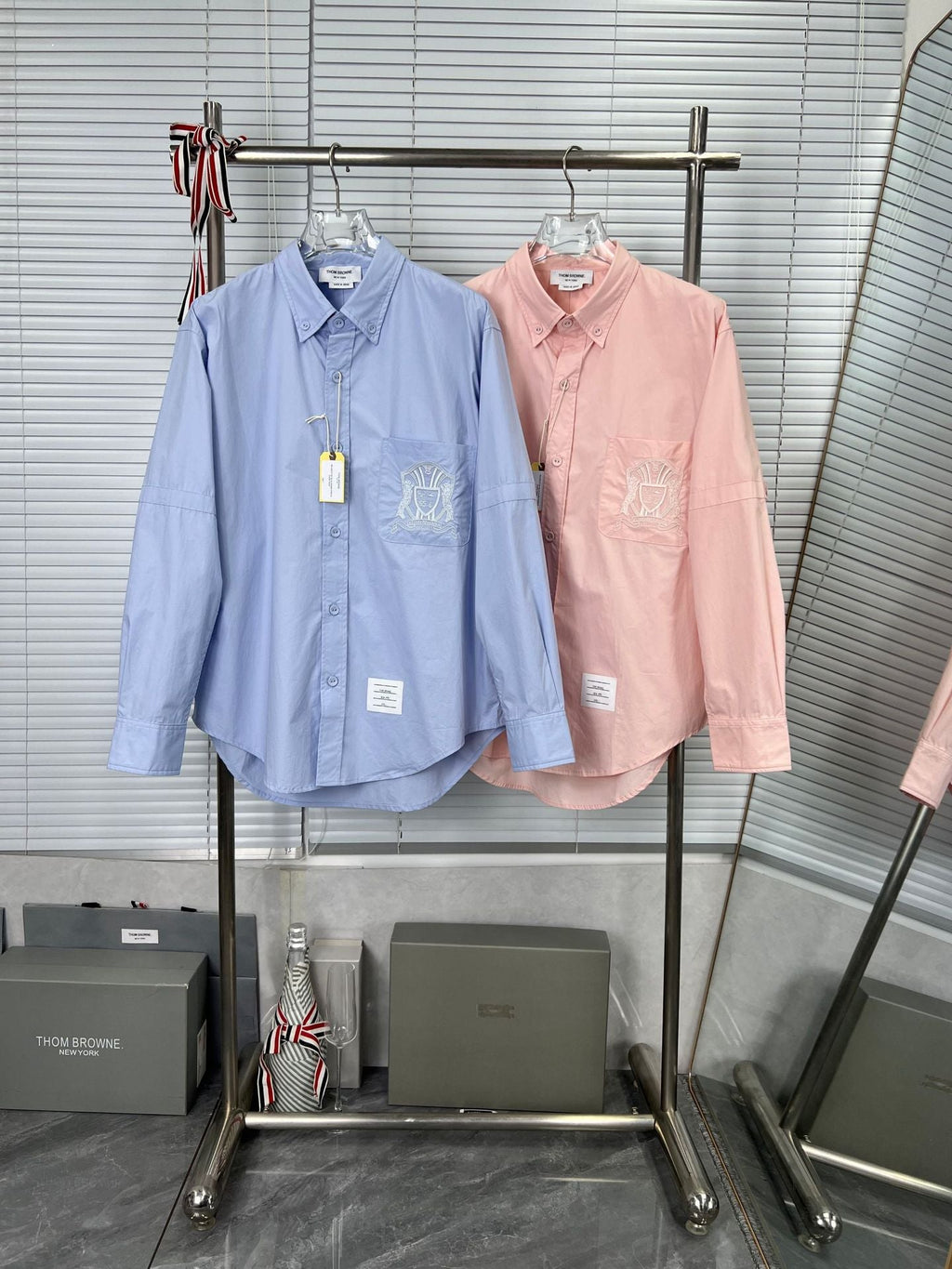 Pocket Crest Embroidered Oversized Poplin Shirt - Long Sleeve | Thom Browne