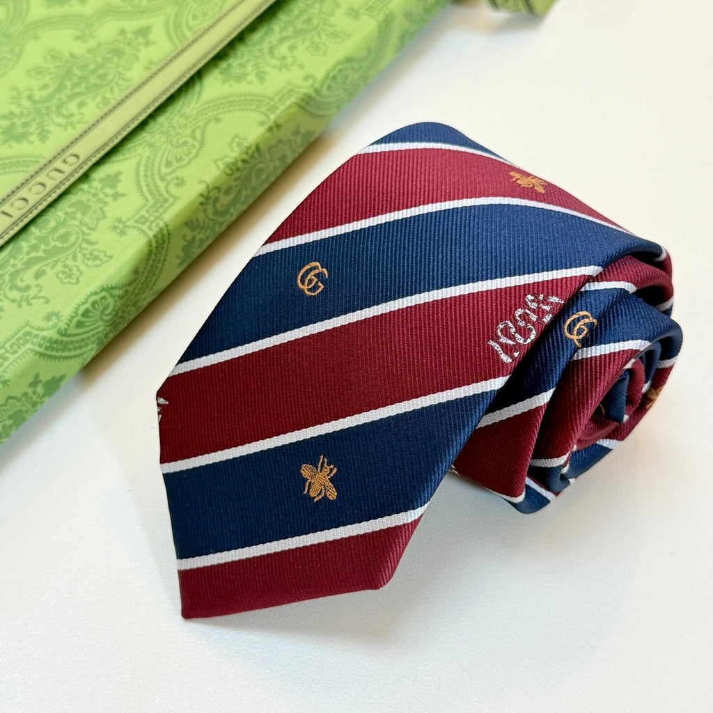 Gucci Style Men's Equestrian Stripe Silk Tie