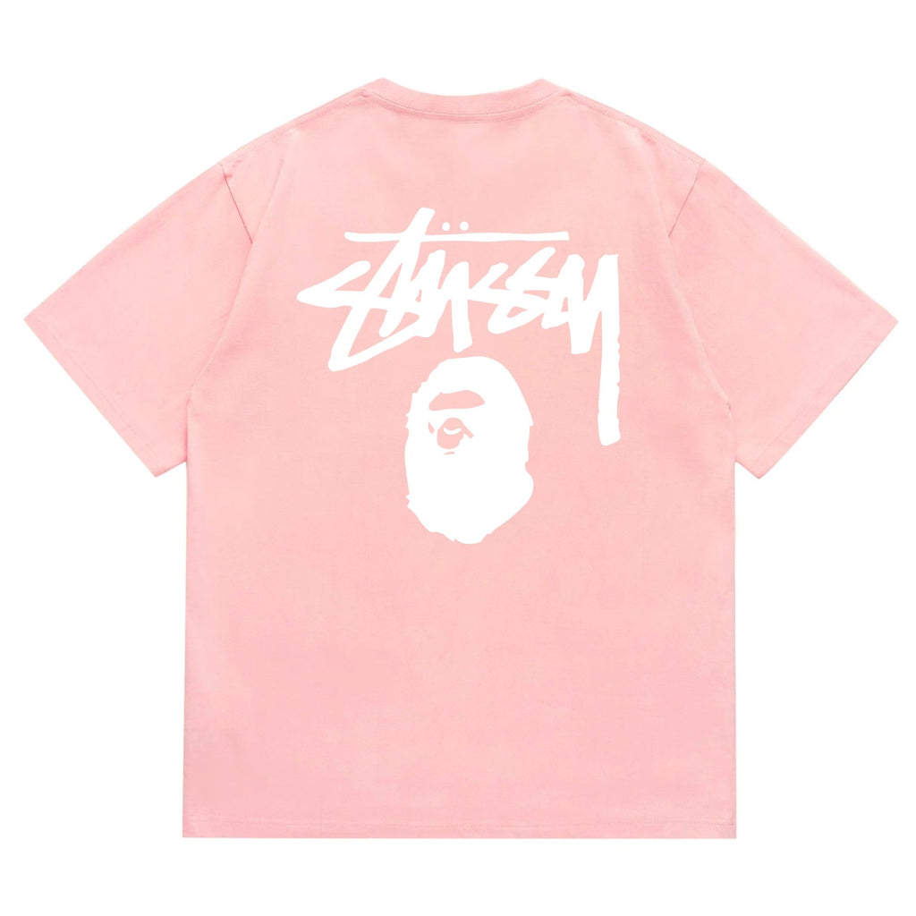 Bape X Stussy Ape Head Shark Multi‑Graphic Cotton Tee Multi‑Style