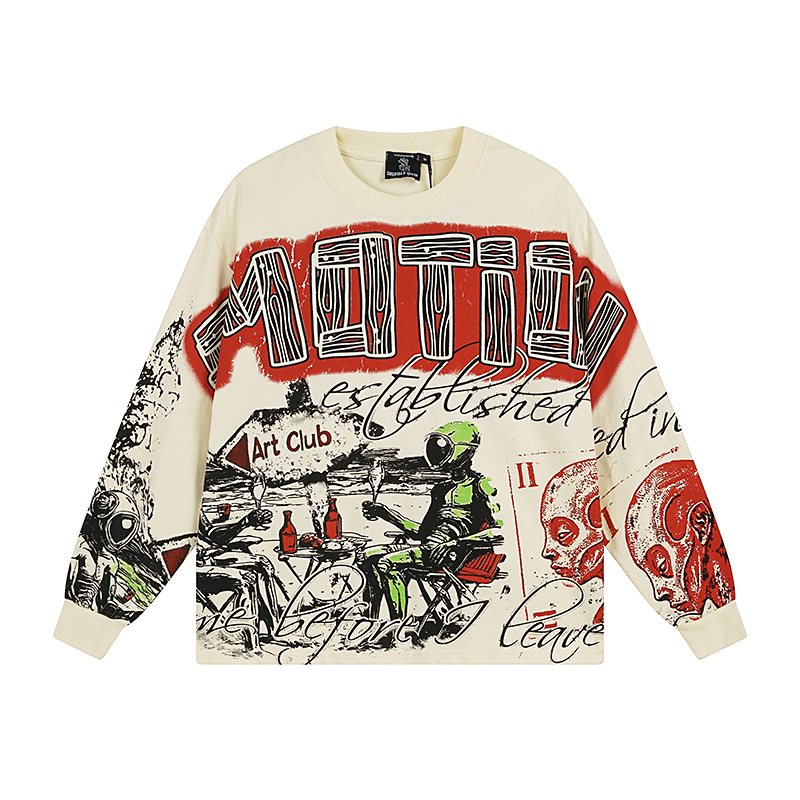 MIXED EMOTION Cream Graffiti Graphic Long-Sleeve T-Shirt