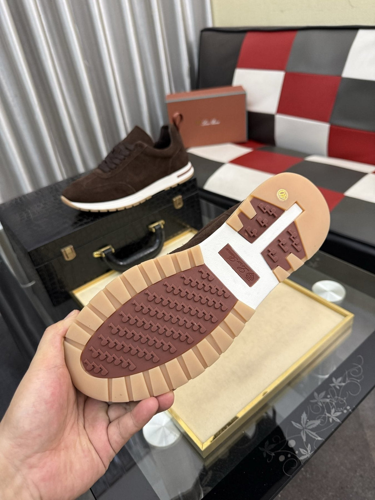 Dark Brown Lace-Up Sneakers with White Soles