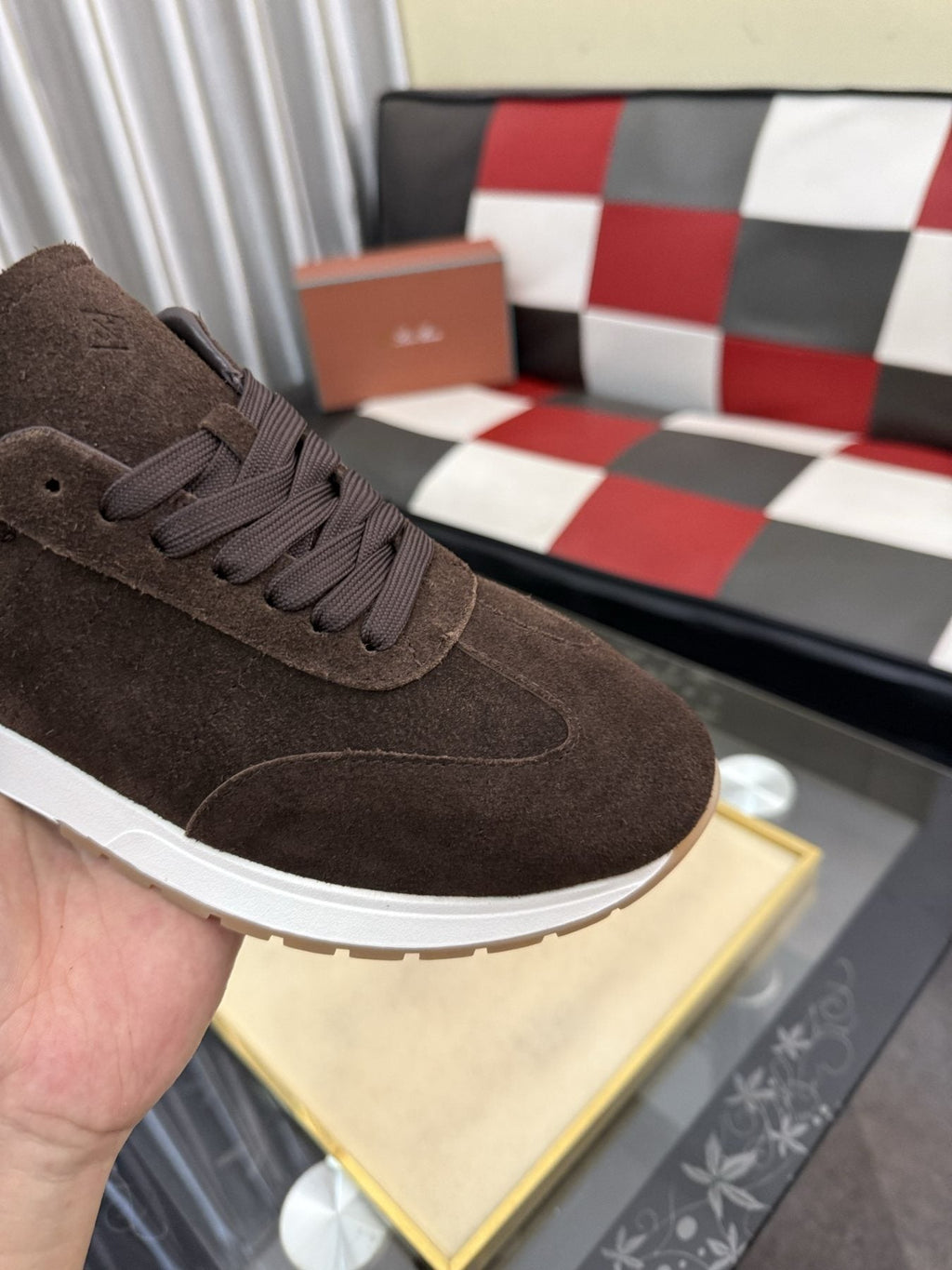 Dark Brown Lace-Up Sneakers with White Soles