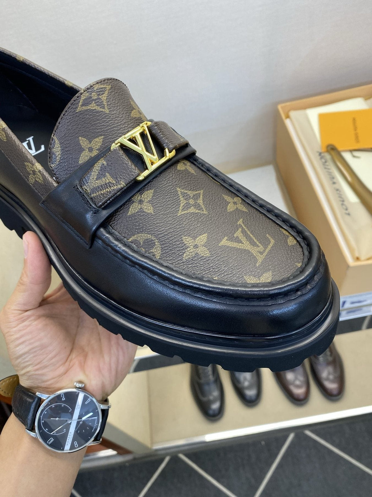 Louis Vuitton Men's Brown Monogram Hardware Loafers