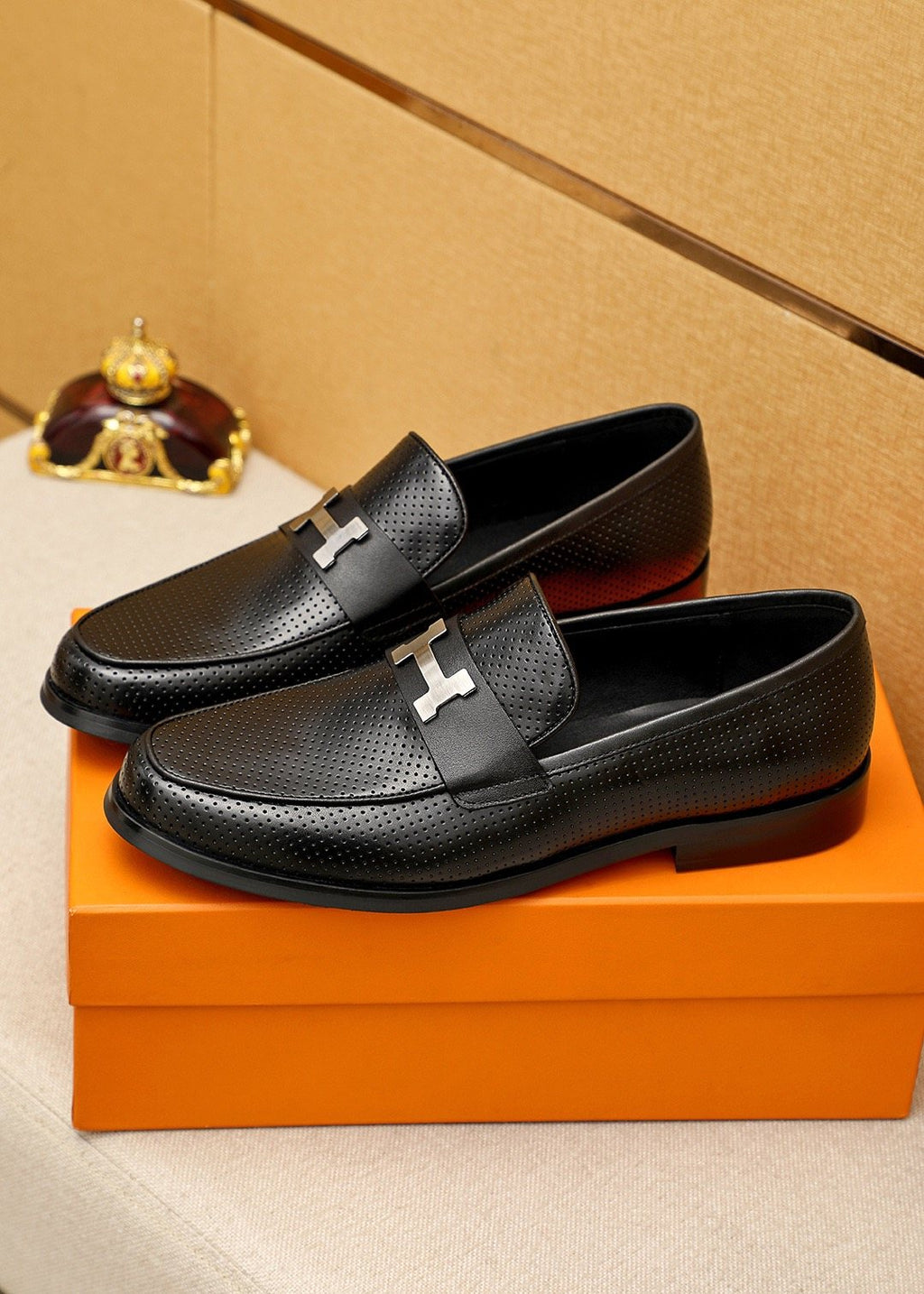 Hermès Black Perforated H-Hardware Loafers