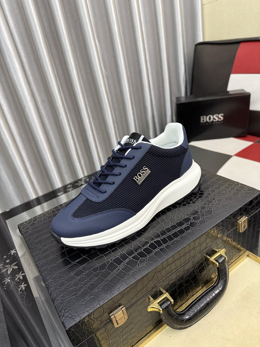 BOSS Men's Knit-Look Low-Top Sneakers